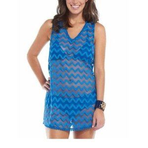 MudPie Hillary Blue Chevron Mesh Shift Cover-Up